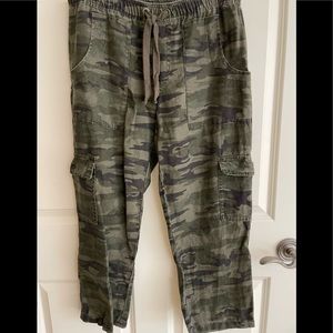 Sanctuary for Anthropologie linen camo cropped pants
